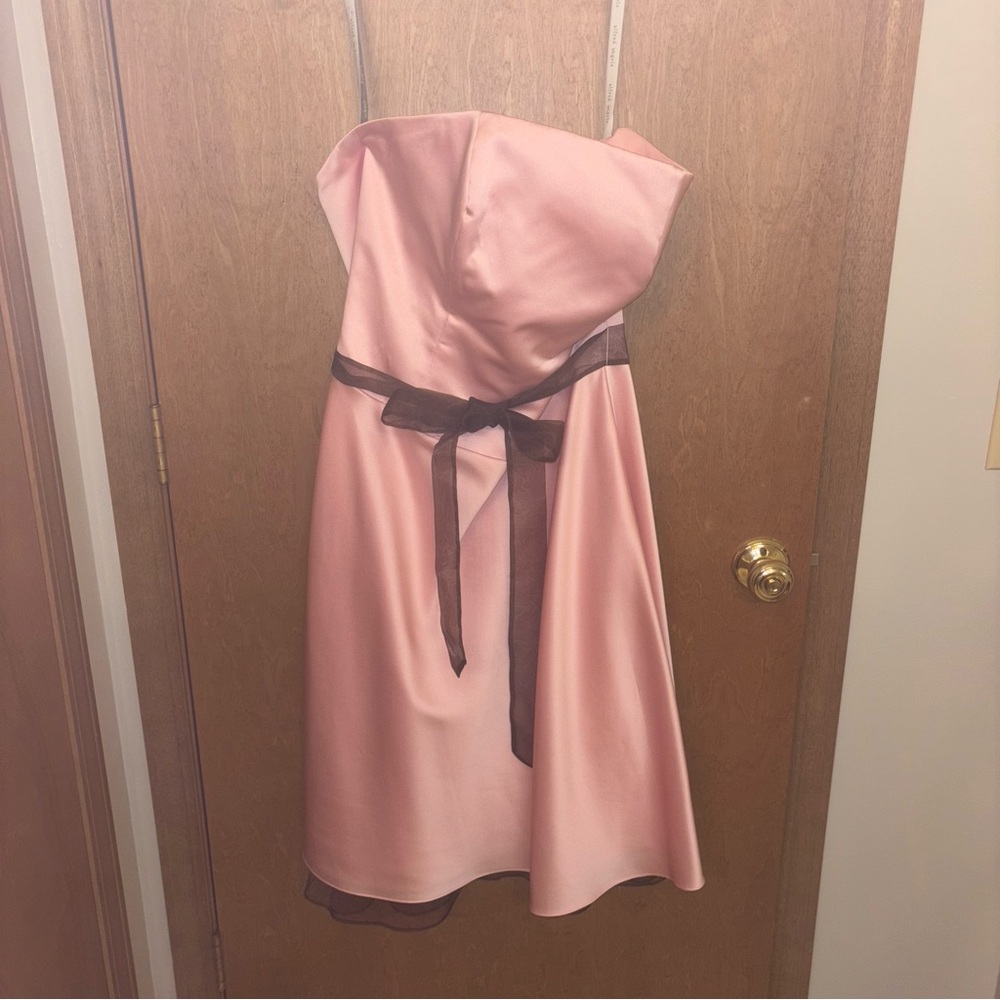 Alfred Angelo Elegant Pink Strapless Dress with Brown Bow